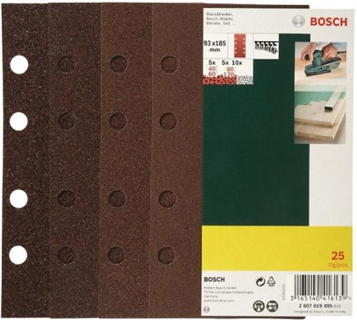 Produktbild Bosch Zubehör Schleifblatt-Set für Schwingschleifer, 25-teilig, 8 Löcher, 93 x 185 mm, 40-120 (40, 60, 80, 120)