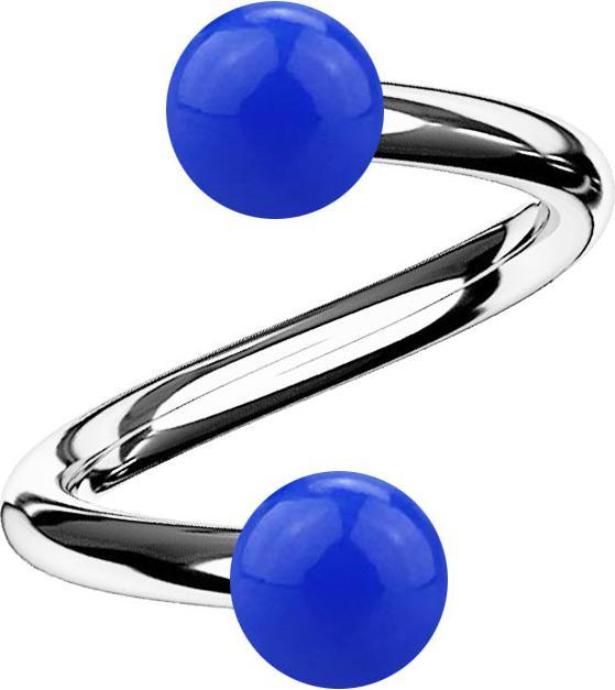 Star Piercing Micro Spirale silber mit zwei Kugeln dunkelblau (Acryl, Chirurgenstahl 316L, ohne Messing)