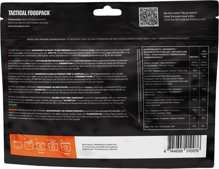 Image du produit Tactical Foodpack Spaghetti bolognaise au boeuf (115 g)