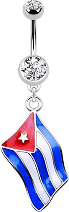 Star Piercing Banane silber mit Anhänger Flagge Kuba (ohne Messing, Chirurgenstahl 316L)