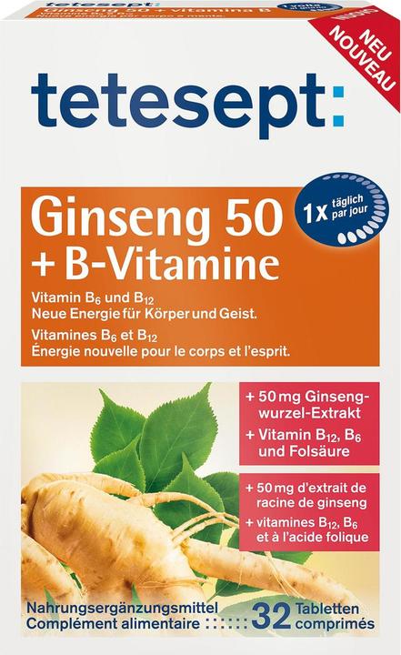 Produktbild Tetesept Ginseng 50 + B-Vitamine (32 Stück, Tabletten, 32 g)