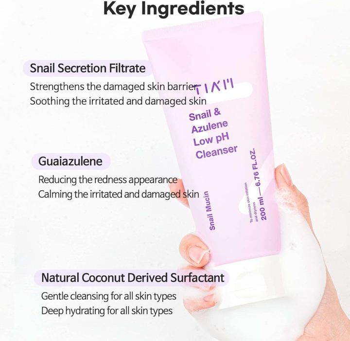 Image du produit Tia'm TIAM Snail & Azulene Nettoyant à faible pH (Chiffons de nettoyage, 200 ml)