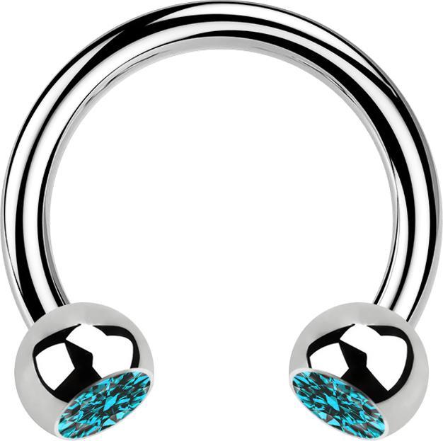 Star Piercing Circular Barbell silber mit zwei Kugeln Kristall aqua (ohne Messing, Chirurgenstahl 316L)