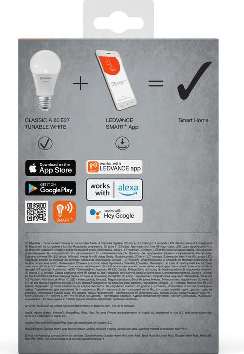 Actual product image Ledvance Smart+ Wifi Classic (E27, 9 W, 806 lm, 3 x, F)