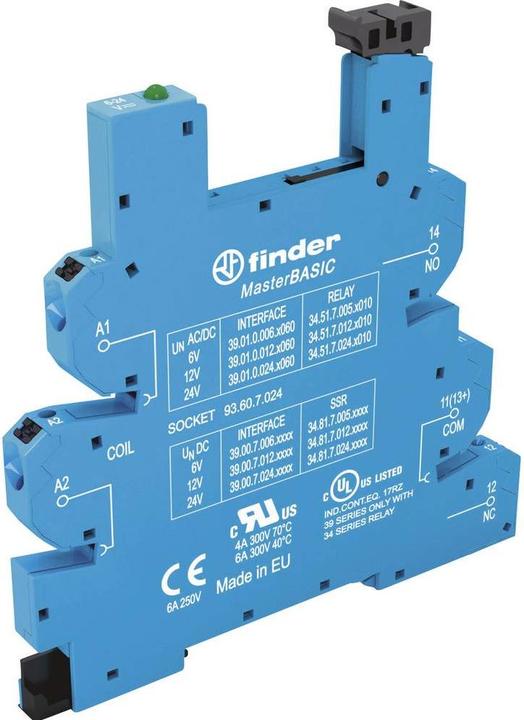 Image du produit Finder 93.60.7.024 Prise de relais avec étrier de fixation, avec LED, avec revêtement antiparasite CEM (Socle de relais)