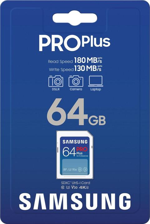 Image du produit Samsung PRO Plus (64 Go, SDXC, U3, UHS-I)