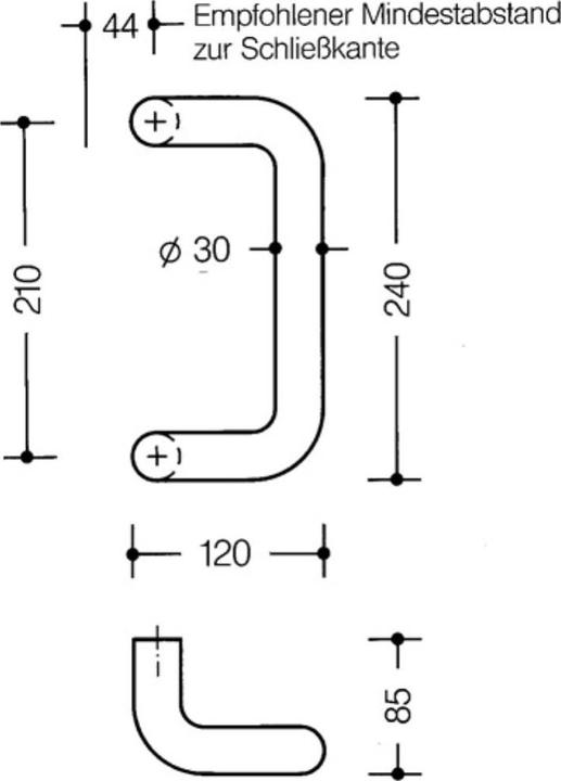 Produktbild Hewi Stossgriff 550.30BGKLT Polyamid Farb-Nr. 90m Befestigungsabstand 210 mm Länge 240 mm Breite 120 mm (Türgriff)