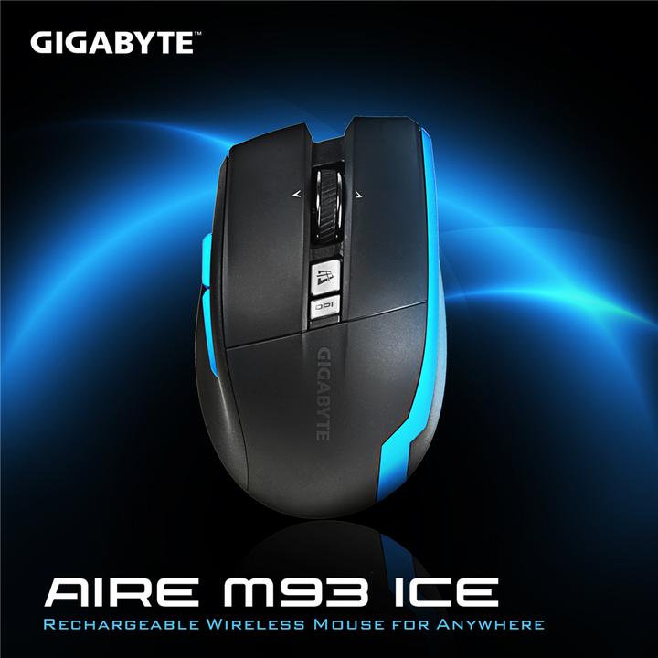 Produktbild Gigabyte AIRE M93 ICE - Maus - Laser - 7 Tasten - drahtlos - 2,4 GHz - kabelloser Empfänger (USB) - Schwarz (Kabellos)
