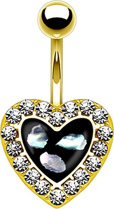 Actual product image Star Piercing Banana with mother-of-pearl insert heart 14k gold-plated (Organic, Surgical steel 316L, without brass)