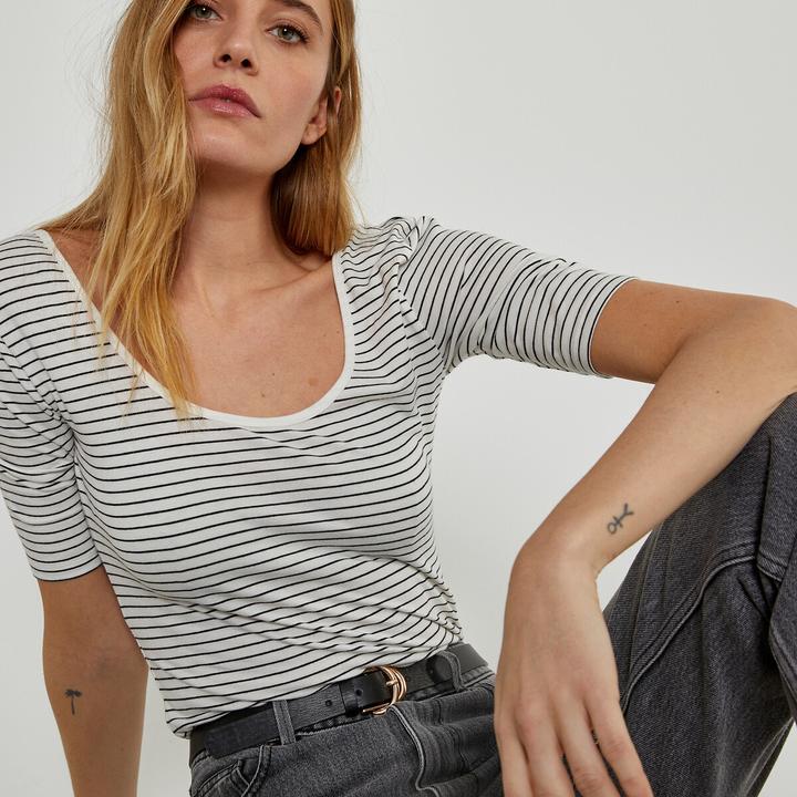 La Redoute Collections Gestreiftes T-Shirt mit U-Ausschnitt (L)