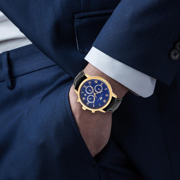 Image du produit Hommes Chronographe Moonlight cuir véritable noir - 26505 (Chronographe, 40 mm)