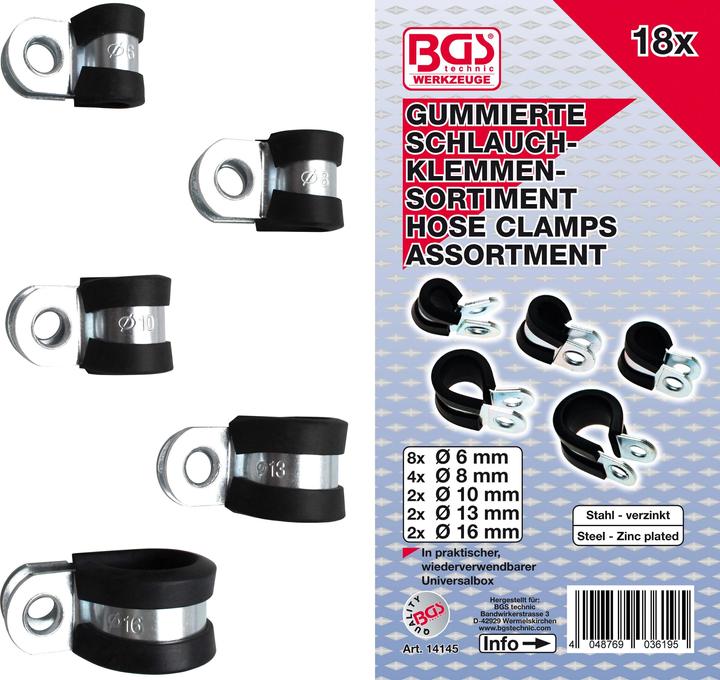 BGS Gummierte Schlauchklemmen-Sortiment Ø 6 - 16 mm 18-tlg.