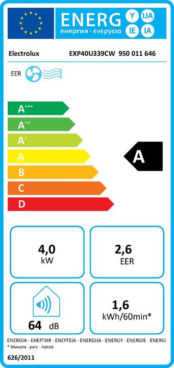 Energie-Label Electrolux EXP40U339CW (60 m², 14000 BTU/h)