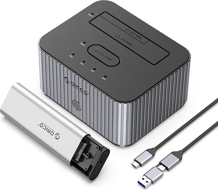 Productafbeelding Orico HDD / SSD docking station IT28E-C voor SATA 2,5inch / 3,5inch / M.2 NVMe, Grijs