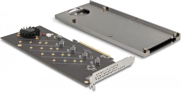 Image du produit Delock Carte PCI Express 4.0 x16 vers 4 x internes NVMe M.2 Key M avec dissipateur thermique et ventilateur