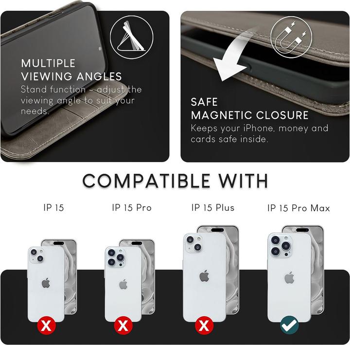 Actual product image Nalia Genuine leather flip case cover with magnetic fastener (Apple iPhone 15 Pro Max)