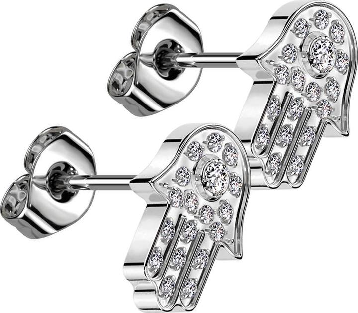 Star Piercing Threadless Ohrstecker silber Hamsa silber Kristalle silber (Titan G23, ohne Messing)