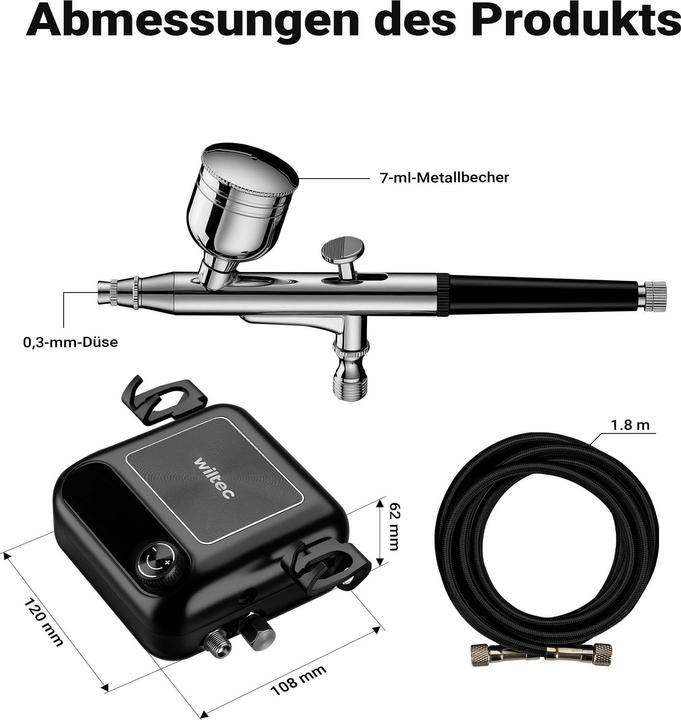Produktbild Wiltec Kompressor Zubehör Set 2,8bar Airbrush Set 12V Druckluft Air Brush