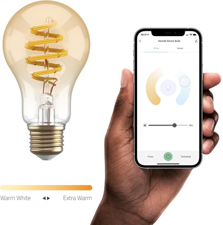 Image du produit Hombli Ampoule à filament CCT E27 A60 (E27, 5.50 W, 300 lm, 1 x, G)