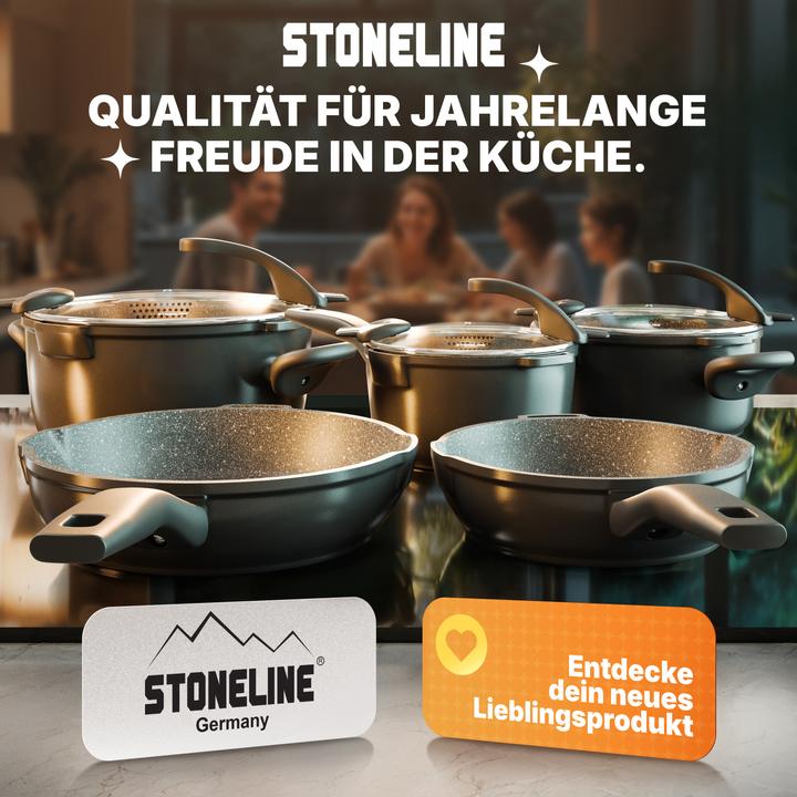 Actual product image Stoneline Future 8-piece pot set with strainer lids, coated pots, pans Induction suitable (24 cm, Pot, Frying pan, Saucepan, Casserole + Stewpot, Cast aluminium)