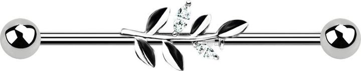 Star Piercing Barbell silber mit Olivenblatt (Chirurgenstahl 316L, Messing)