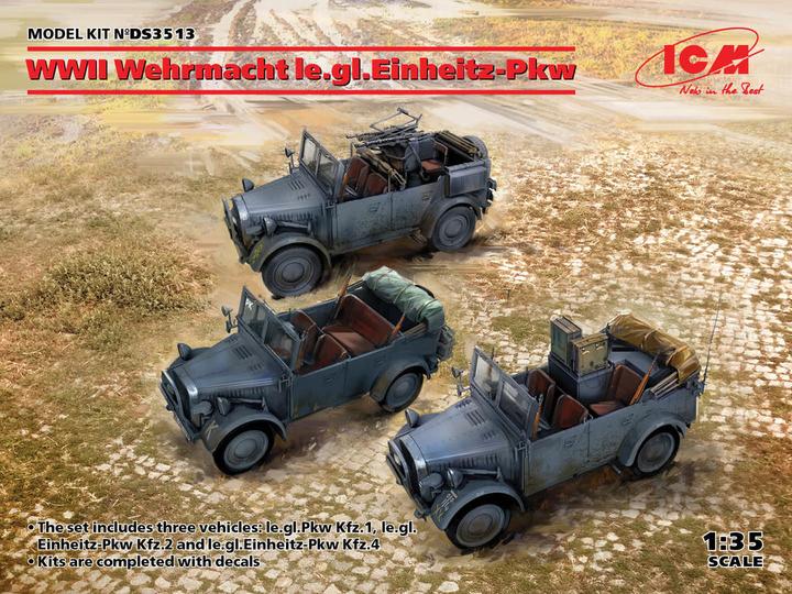 Actual product image ICM WWII Wehrmacht le.gl.Einheitz-Pkw(le.gl.PKWKfz.1,le.gl.Einheitz-PkwKfz.2,PkwKfz4