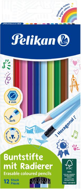 Produktbild Pelikan Buntstifte mit Radierer (Multicolor, 12 x)