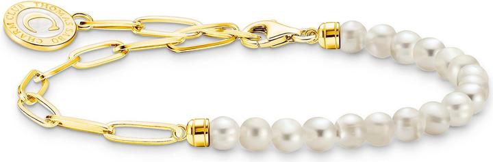 Thomas Sabo Member Charm Armband mit Weissen Perlen und Charmista Coin Vergoldet (17 cm, 925er Silber, Emaille)