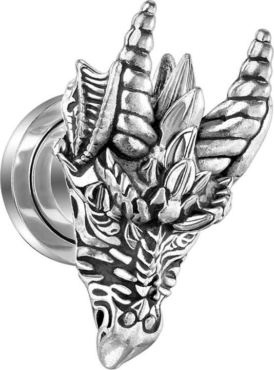 Star Piercing Flesh Plug silber Drachenkopf (ohne Messing, Chirurgenstahl 316L)