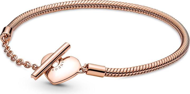 Pandora Armband Snake Chain T-Bar Herz (18 cm, Metall, rosevergoldet)