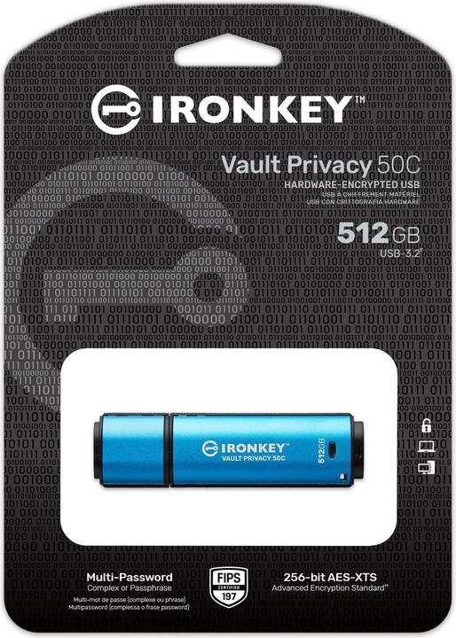 Image du produit Kingston Clé IronKey VP50C 512GB USB-C sécurisé (512 Go, USB-C)