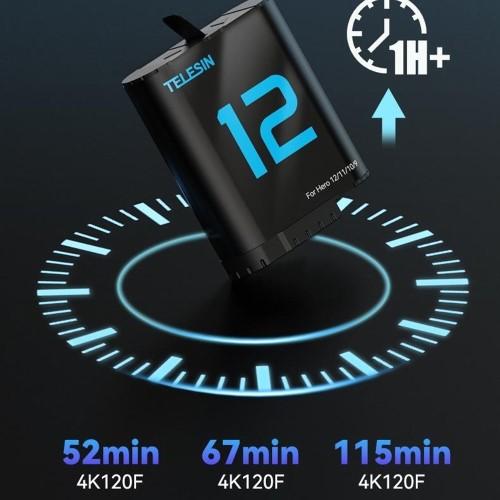 Actual product image Telesin battery(double arc) for GoPro Hero12/11/ 10/9 (GoPro Hero 12, GoPro Hero 9, GoPro Hero 10, GoPro Hero 11)