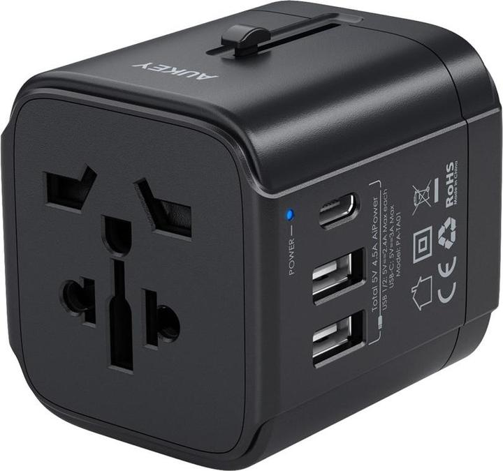 Image du produit Aukey PA-TA01 Adaptateur de voyage universel blanc avec 1xUSB-C et 2x