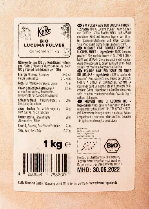 Nutritional values and ingredients KoRo Organic powder from the lucuma fruit (1000 g)