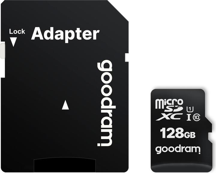 Actual product image Goodram M1AA-1280R12 - 128 GB - MicroSDXC - Class 10 - UHS-I - 100 MB/s - 10 MB/s (128 GB, microSDXC, U1, UHS-I)