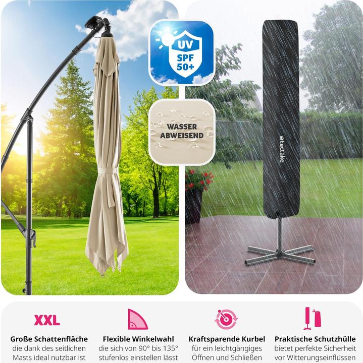 Immagine prodotto tectake Ombrellone Sunna LED-Solar con manovella 2,5 x 2,5 m (2.50 m)