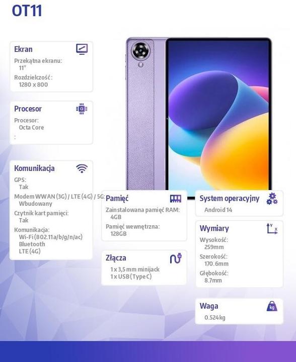 Actual product image Oukitel Tablet OT11 11 4/128 GB 8000 mAh 2K (11", 128 GB, Purple)