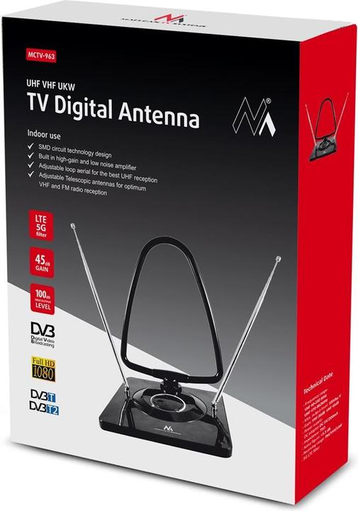 Produktbild Maclean MCTV-963 MCTV-963 Videoantenne (Zimmerantenne, 45 dB, DVB-T / -T2, DVB-S / -S2, UKW / MW / LW)