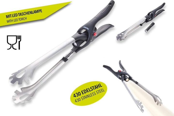 Actual product image Troika BBQ+LIGHT barbecue tongs with torch, matt grey/black