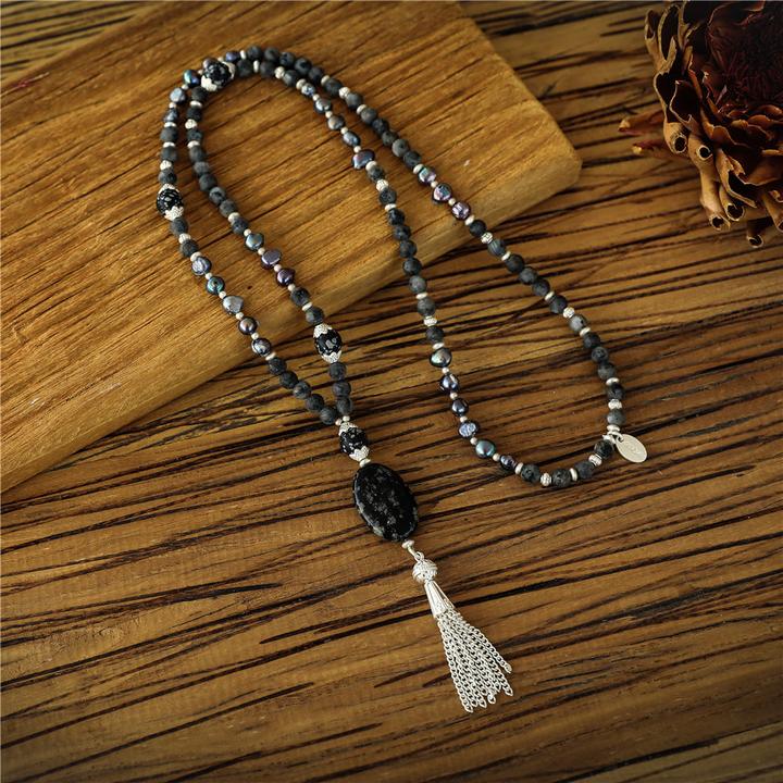 Image du produit Andreani Collier avec pendentif en spectrolite véritable avec de véritables perles d'eau douce (Spectrolite)