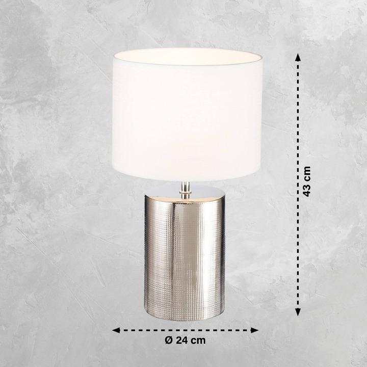Image du produit Fischer & Honsel Honsel Prata Lampe de table E27 interrupteur Abat-jour tissu blanc lin argent 50663