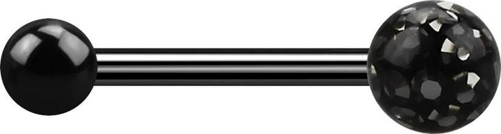 Star Piercing Barbell schwarz mit Kugel und Kristallkugel schwarz Epoxy Schutzschicht (Titan G23, ohne Messing)