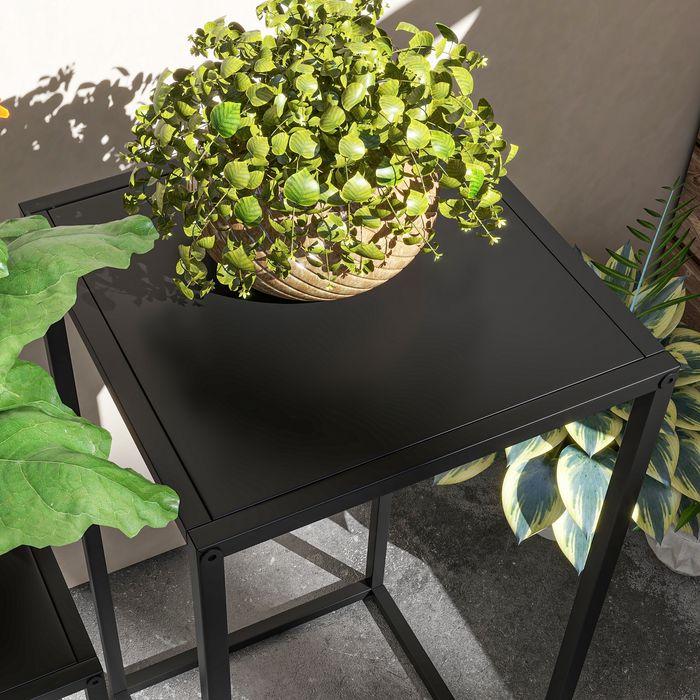 Actual product image Swisshandel24 Set of 2 plant stands, plant stool with steel legs, Scandinavian design, flower stand, heavy duty