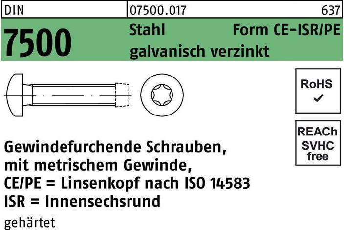 Productafbeelding Schroef met verzonken kop DIN 7500 binnenzeskant CEM 5 x 12-T25 verzinkt staal (1000 Schroeven per stuk)