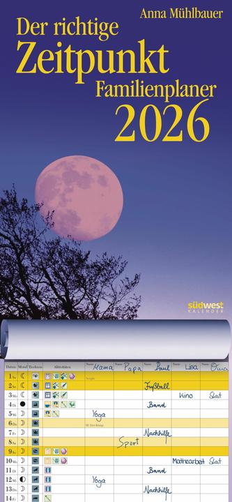 Produktbild Der richtige Zeitpunkt Familienplaner 2026 - Monats-Wandkalender zum Aufhängen, mit Spiralbindung, 2 (22,4 x 48,5 cm, Harter Einband, Deutsch)