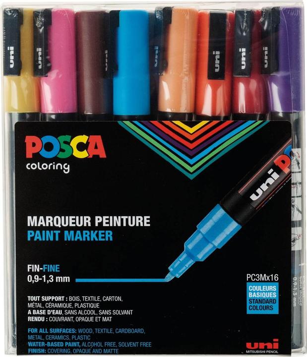 Actual product image Posca Felt-tip pen PC-3M Set of 16 (Multicolor, 1.30 mm, 16 x)
