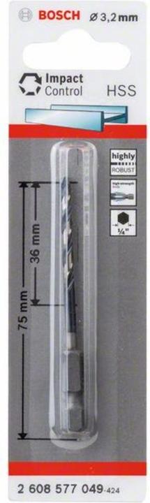 Actual product image Bosch Professional Zubehör HSS twist drill with hexagonal shank. 3.2 x 36 x 75 mm. Pack of 1 (3.2 millimetres)