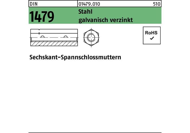 Produktbild Sechskantspannschlossmutter DIN 1479 M 12 Stahl galvanisch verzinkt