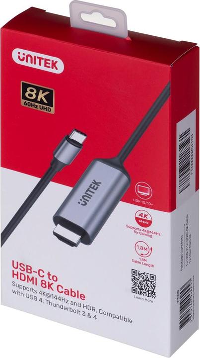 Actual product image Unitek V1423A Adapteris USB-C - HDMI 2.1 8K60Hz 1.8 m (1.80 m, HDMI)