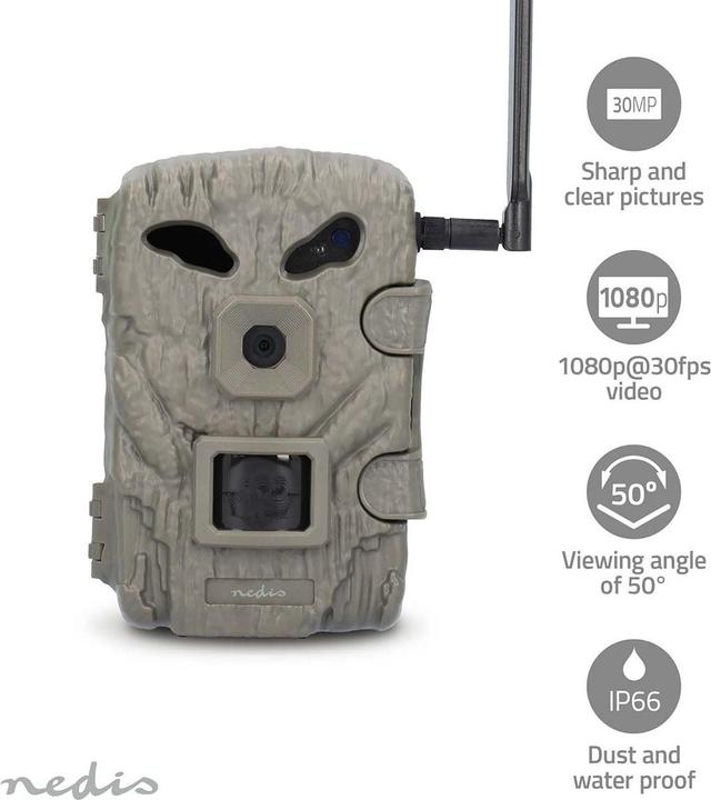 Nedis Wildcamera - 1080p@30fps - 30.0 MPixel - 2 MPixel CMOS - IP66 - Zwart No-Glow IR - Nachtzicht - Kijk